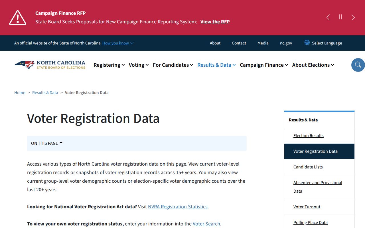 Carrboro voter registration records in North Carolina data downloads