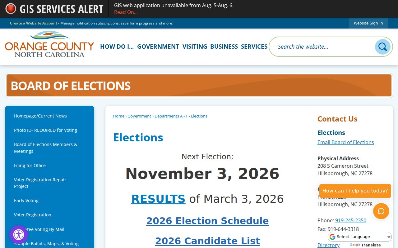 Carrboro voter registration records contact at Orange County Elections